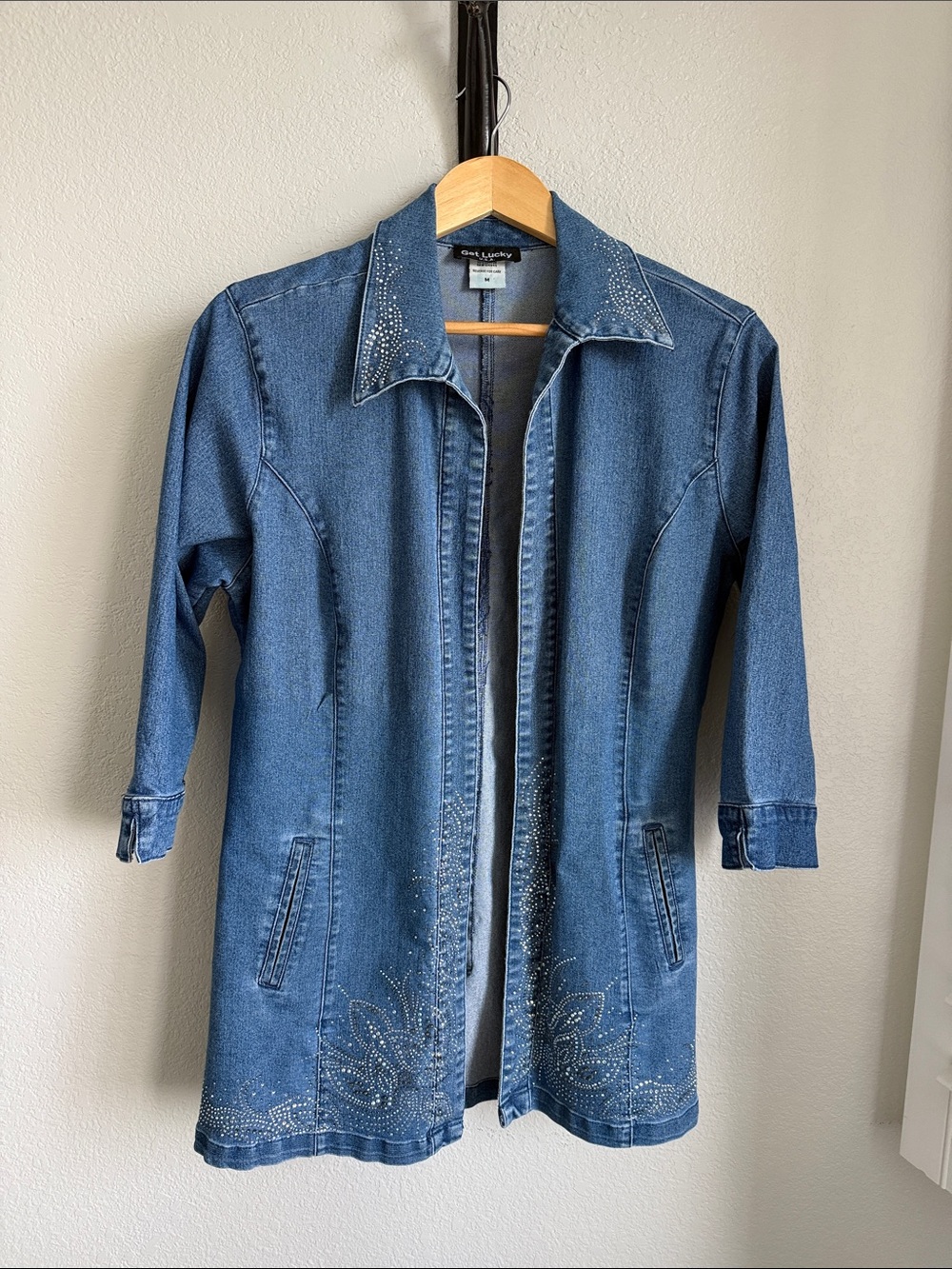 Get Lucky Women's Blue Denim Embellished Long Jacket M